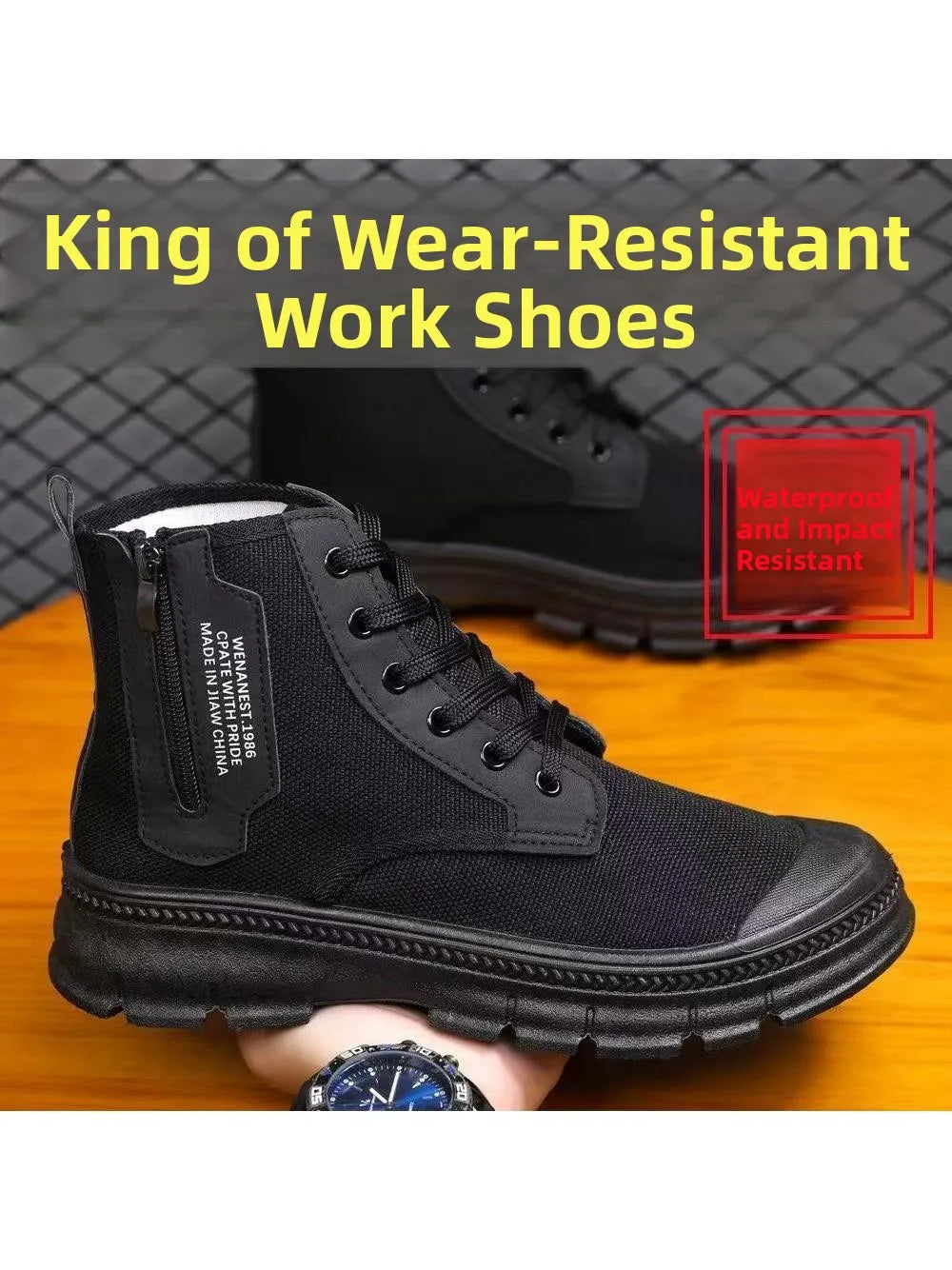 LOR MALE Men's Work Boots Breathable Anti-Odor High Top Side Zipper Anti-Slip Wear-Resistant  Boot Construction Mountain Work Shoes
