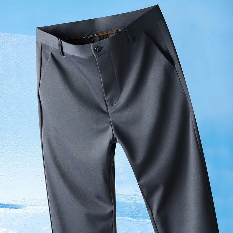 LOR MALE 29-42 Men's Summer Pants Thin Straight Stretch Casual Pants with No Trace No Ironing Fabric Silky and Cool Feeling