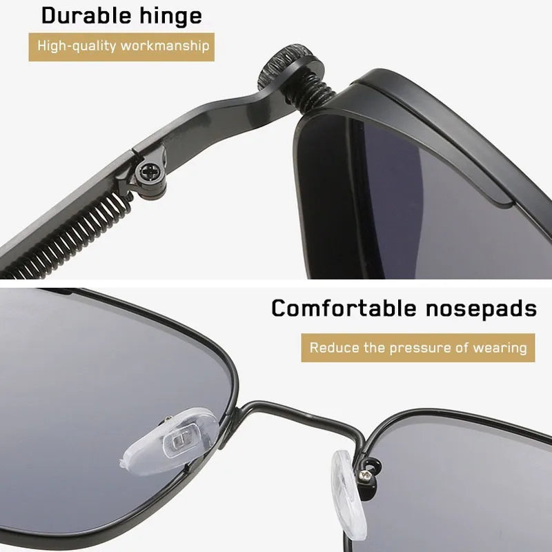 LOR MALE Polarized Sunglasses for Men Anti-UV Driving Glasses Fashion Metal Punk Style Sunglasses with Spring Hinges Women Eyepiece
