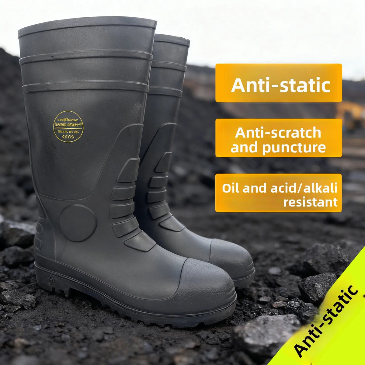 LOR MALE Leer Steel Toe Anti-Static Oil Resistant Chemical Proof Safety Boots Chemical Factory Gas Station Rain Boots Waterproof Shoes
