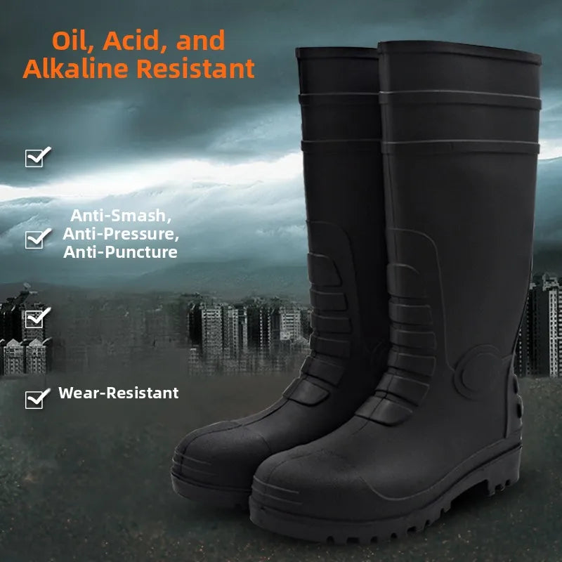 LOR MALE Thickened Steel Toe Rain Boots Anti Crush PVC Steel Bottom Labor Protection Boots Construction Site Protection Mining Boots W...
