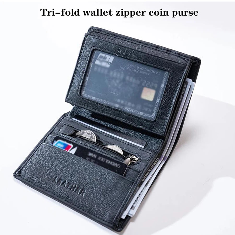 LOR MALE Men Wallet Genuine Leather Wallets Zipper Purse Vertical Business Wallets RFID
