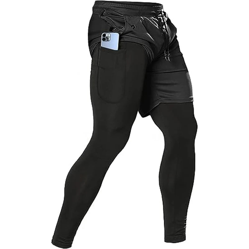 LOR MALE Men's Sport Pants 2 in1 Training Athletic Tracksuits Sportswear Workout Male Jogging Trousers Gym Fitness Running Pants Men