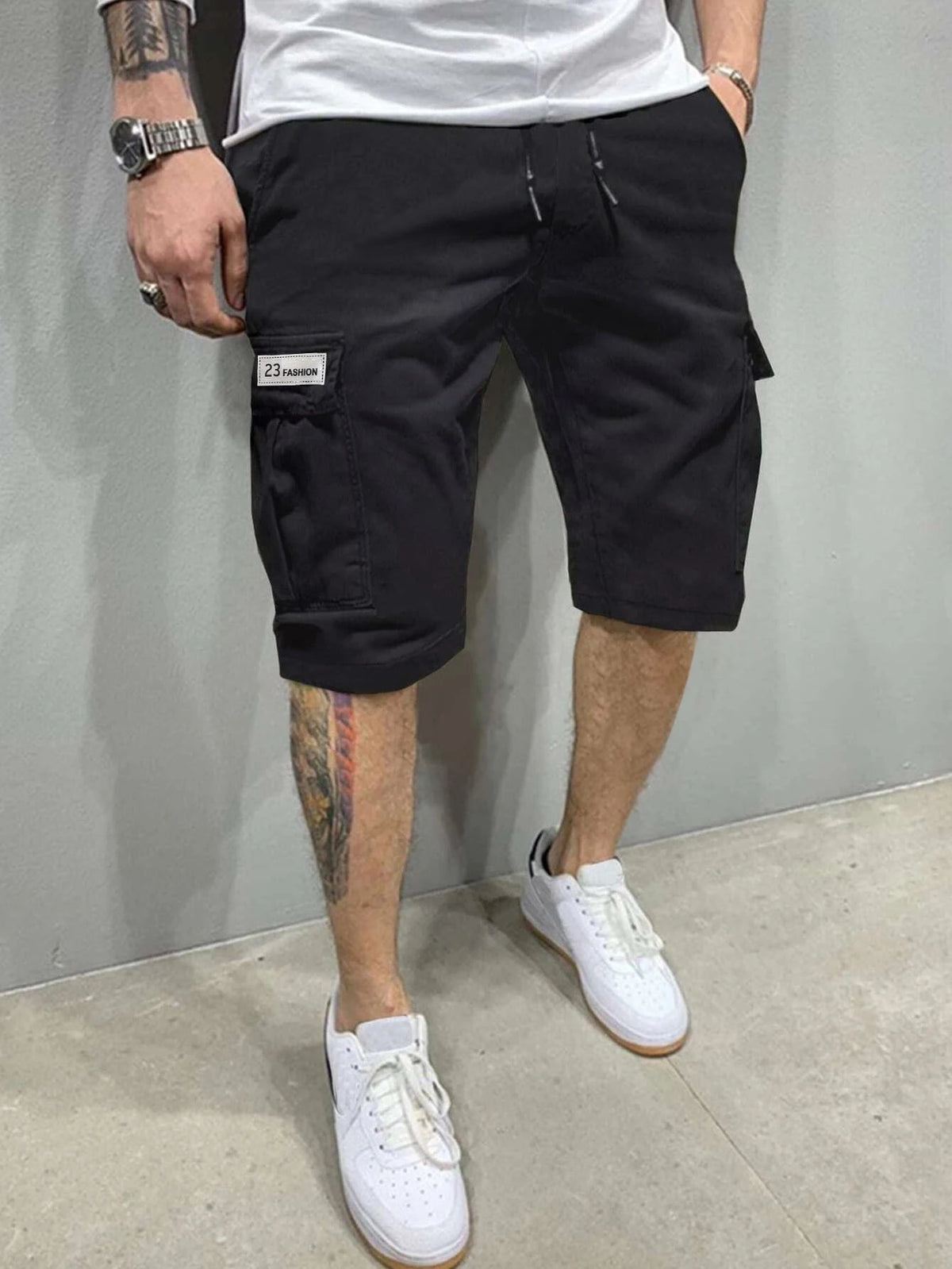 LOR MALE Casual men's five-inch shorts, workwear style, loose and straight-cut, trendy brand, elastic, beachy, stylish mid-length pants