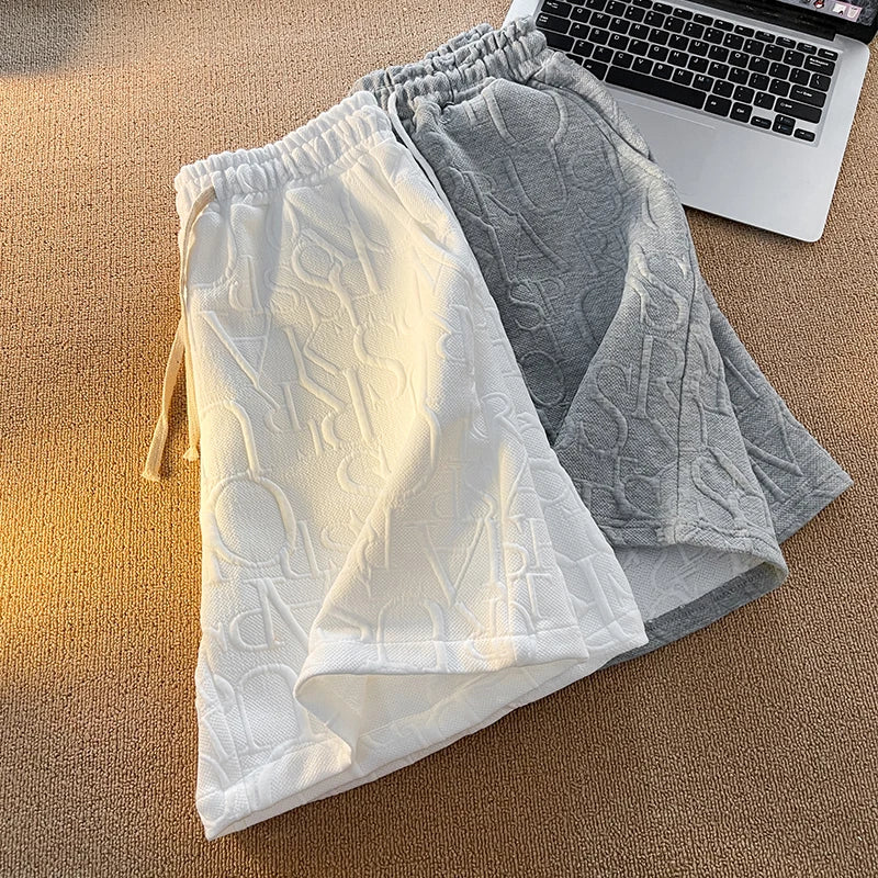 LOR MALE Casual Men's Shorts Summer Trendy Brand American Retro Loose Fit Five-Quarter Length Sporty Style Straight Leg Mid-Low Waist