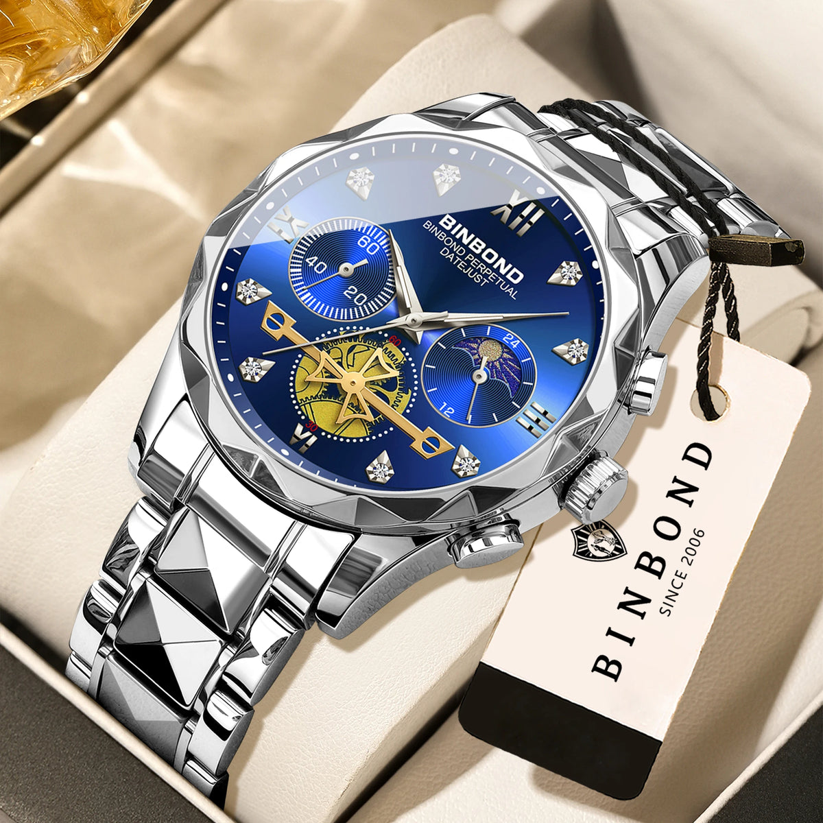 LOR MALE BINBOND Luminous Waterproof Accurate Quartz Watches For Men Chronograph Sturdy Men's Wristwatch Luxury Business Casual Reloj
