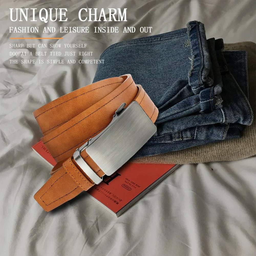 LOR MALE Men's Belt Metal Luxury Brand Automatic Buckle High-quality PU Leather High-quality Men's Business Casual Belt Multi-color