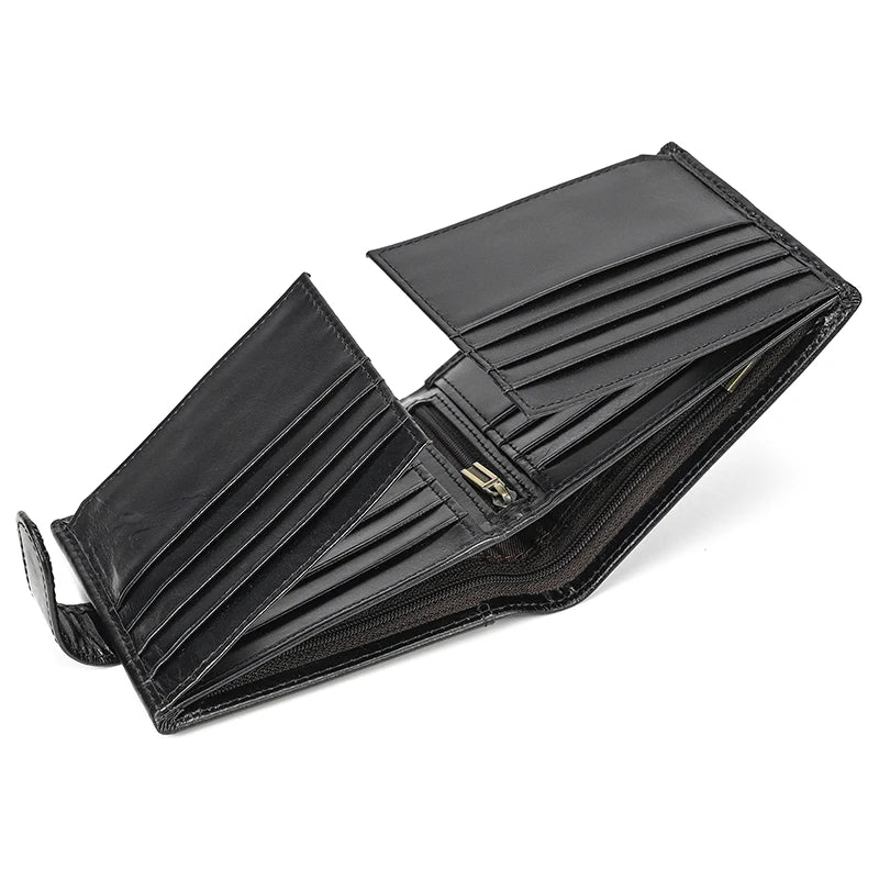 LOR MALE Cow Leather Men Short Wallet Hasp Genuine Leather Unisex Women Zipper Coin Clutch Purse Cowhide Card Holder Fourfold Man wallet