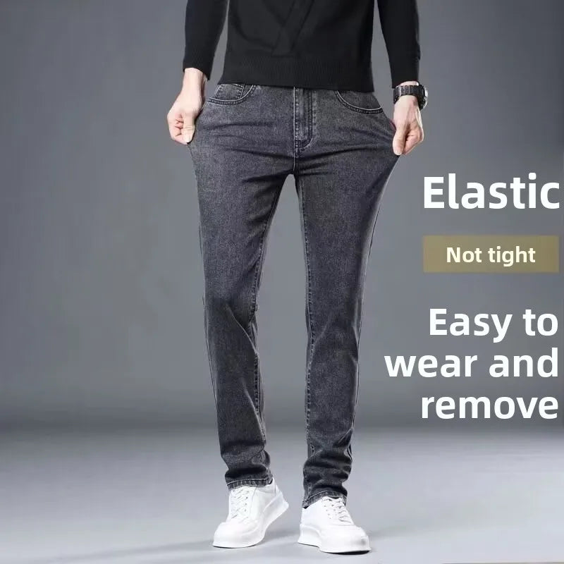 LOR MALE Men's Casual Work Jeans Straight Leg Large Size Fashionable City Style Youthful Energy High Elasticity Wear Resistant