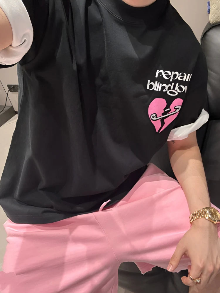 LOR MALE Summer New Fashion Brand Printed T-Shirt Shorts Set Men's High Design Emotion Couple Casual Sports Suit Cotton Blend Fabric