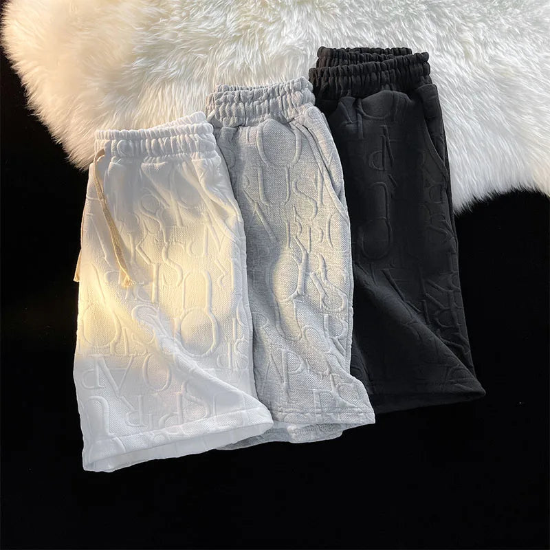 LOR MALE Casual Men's Shorts Summer Trendy Brand American Retro Loose Fit Five-Quarter Length Sporty Style Straight Leg Mid-Low Waist