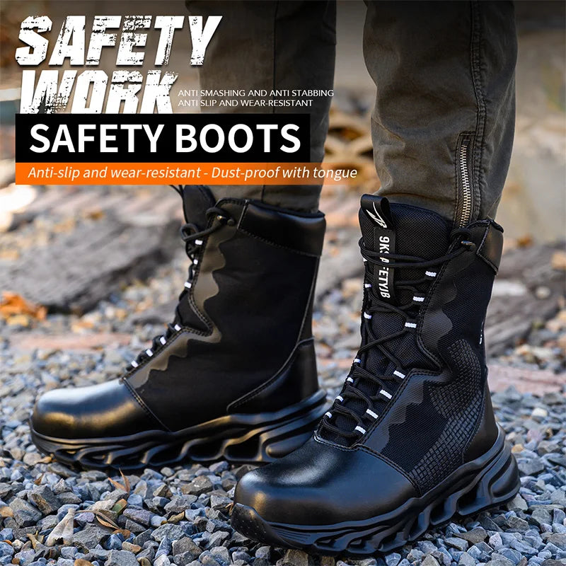 LOR MALE Construction Work Boots Men High Top Steel Toe Safety Shoes Non Slip Puncture Proof Rubber Work Boots Indestructible Combat Boot