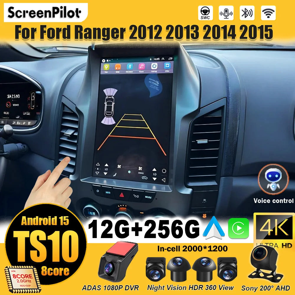 LOR MALE For Ford Ranger 2012 2013-2015 9.7 Inch Android 16 Car Stereo GPS Navi CarPlay Canbus DSP QLED Touch Screen 2 DIN 8Core SWC BT