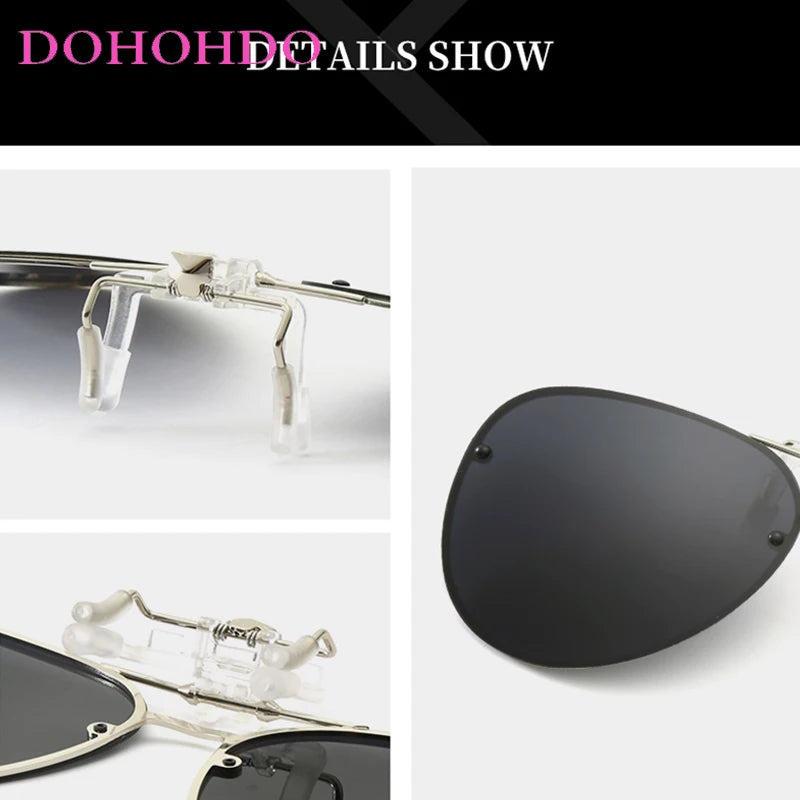 LOR MALE Men Polarizing Clips Sunglasses Women Flip Up Metal Pilot Driver Goggles 2