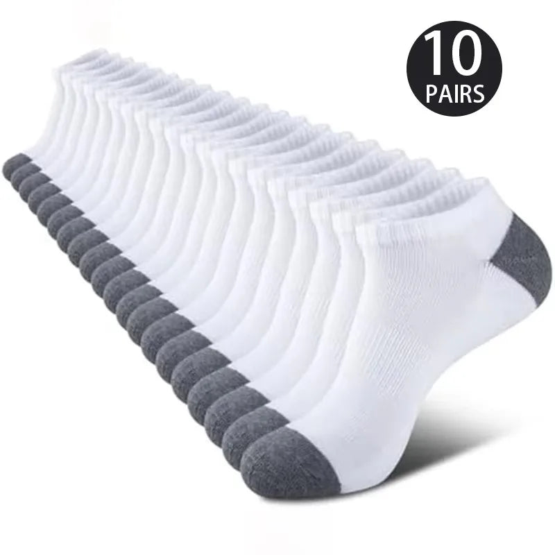 LOR MALE 10 Pairs Of Comfortable Breathable Socks Sweat Absorbing Odor Proof Low Cut Solid Color Socks Suitable For Outdoor Activities