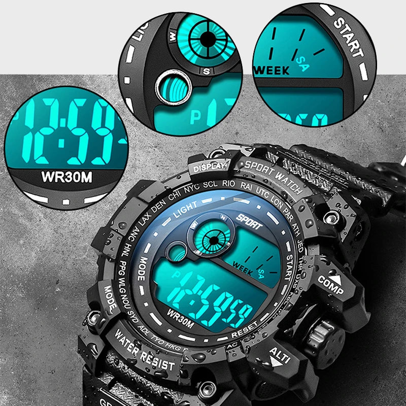 LOR MALE Men LED Digital Watches Luminous Sport Waterproof Watches Date Army Military