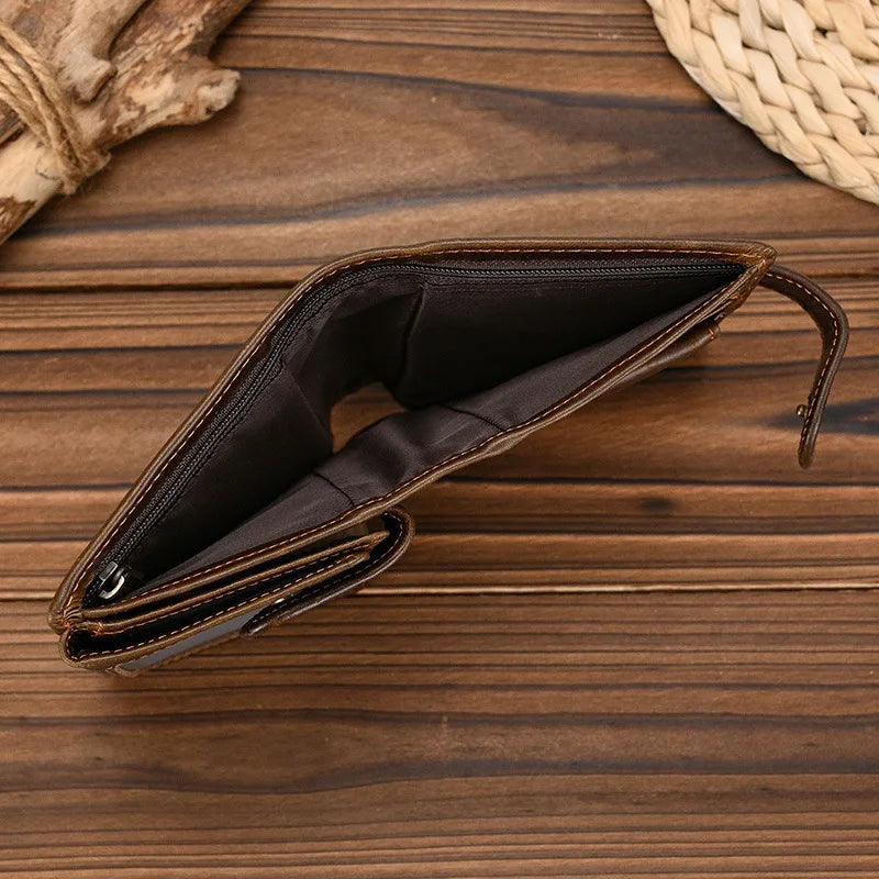 LOR MALE High Quality Genuine Leather Card Wallet Men Women RFID Genuine Leather Short Wallet Multi Cards Slots Button Man Purse