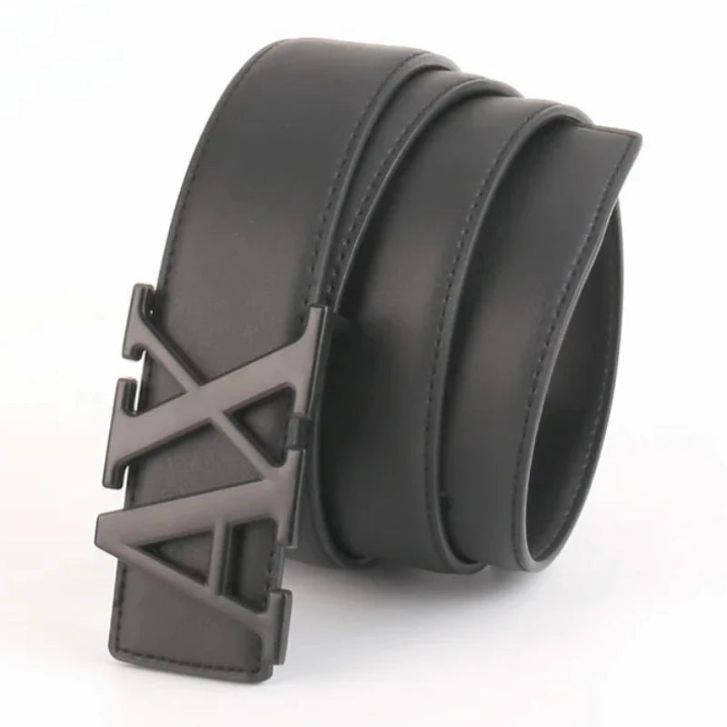LOR MALE 2026 Men's High Quality Belt 3.5cm Waistband with Letter AX Buckle Fashionable PU Leather Simple & Versatile Daily Accessory
