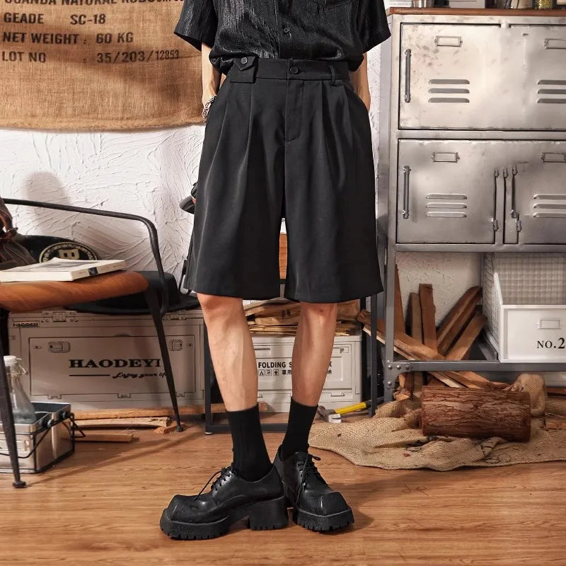 LOR MALE Loose Straight Leg Five Quarter Pants for Men in Summer, Loose and Versatile, Wide Leg Casual