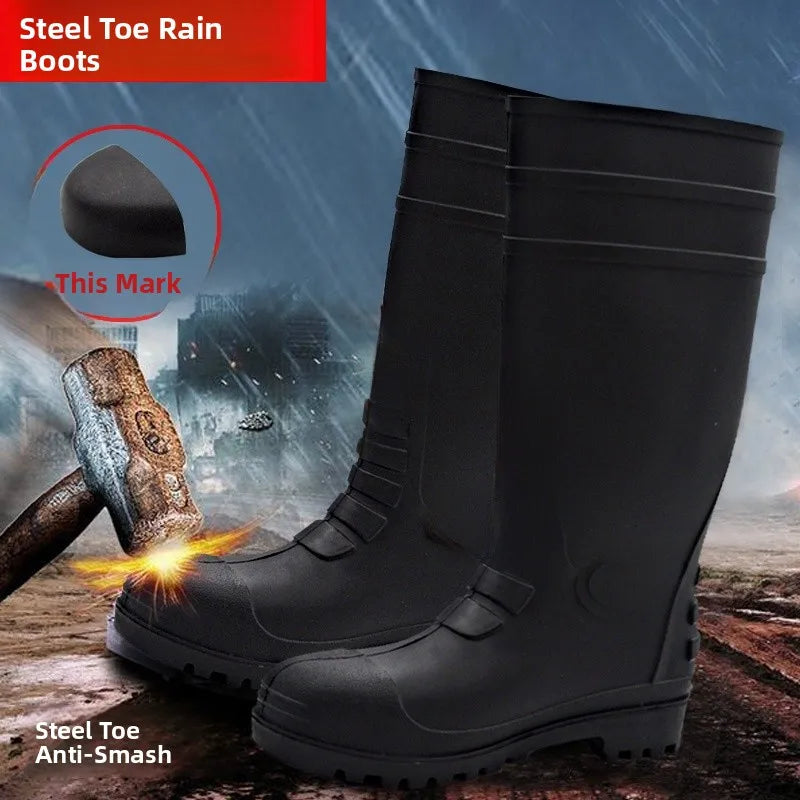 LOR MALE Thickened Steel Toe Rain Boots Anti Crush PVC Steel Bottom Labor Protection Boots Construction Site Protection Mining Boots W...