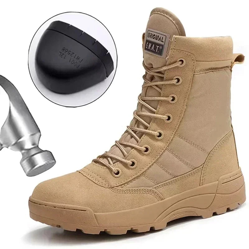 LOR MALE Men's Steel Toe Boots Outdoor Tactical Hiking Desert Boots Men Stab-proof Smashing Work Safty Shoes Wear Protection Shoes