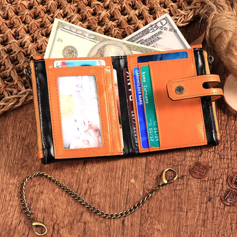 LOR MALE HUMERPAUL Genuine Leather Men's Wallet Fashion Quality Travel Purse Rfid Protect Credit Card Holder Wollst for Men with Chain