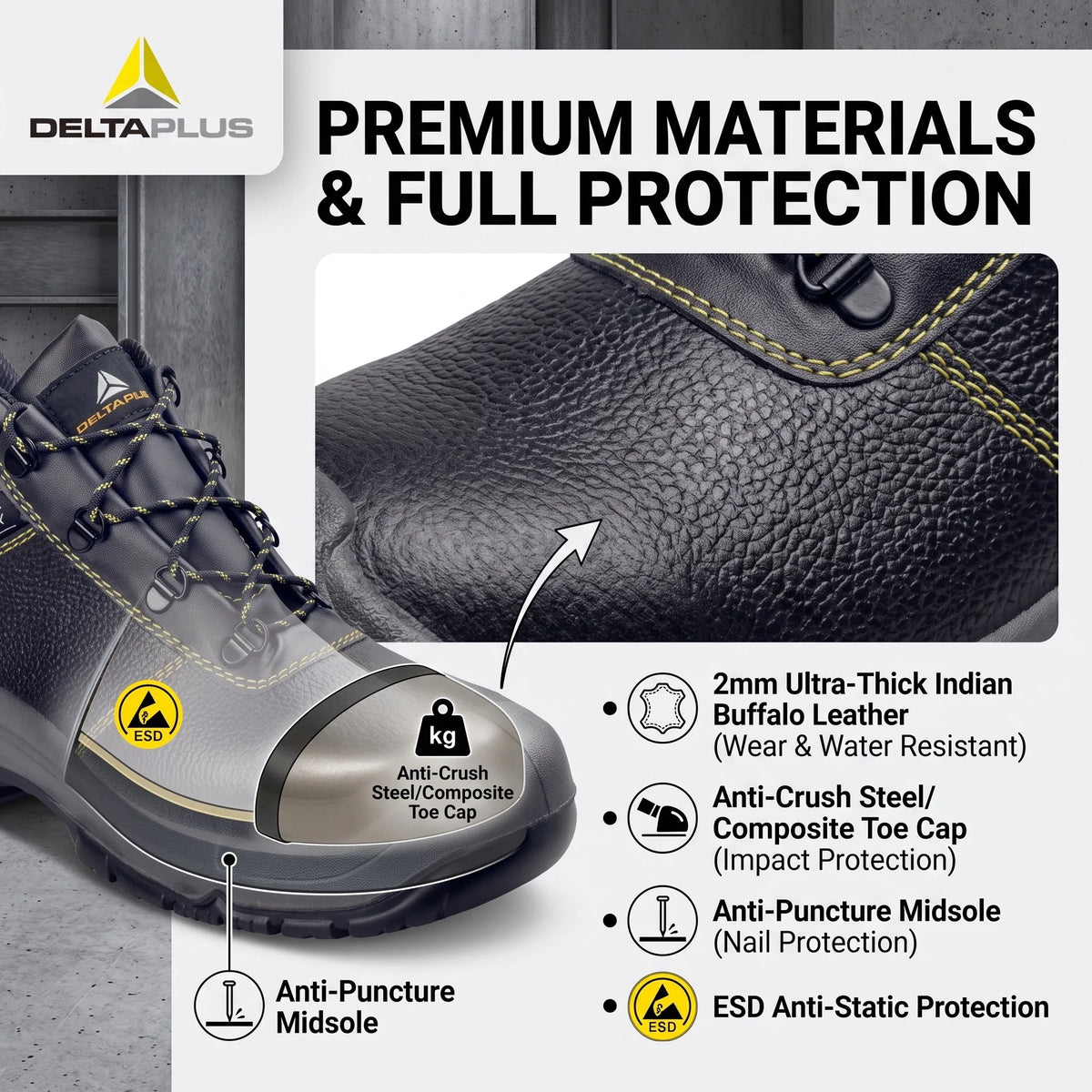 LOR MALE Work Boots for Man Steel Toe High Top Leather Safety Shoes Non Slip Heat Resistant Heavy Duty Rubber Sole Industrial Protective