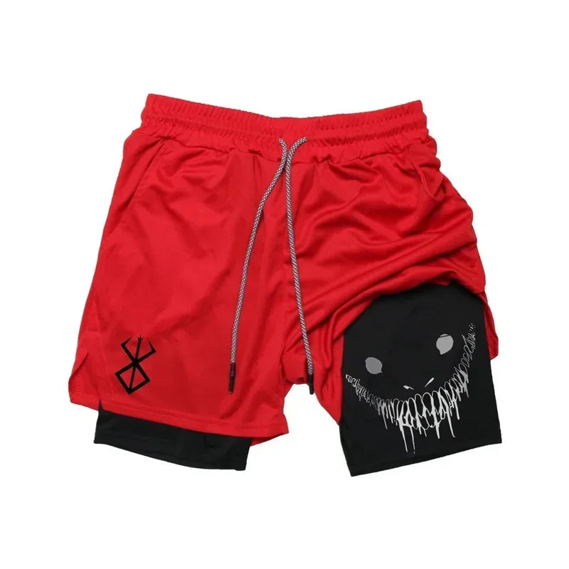 LOR MALE Summer Men Shorts Funny Graphic Print Running Fitness Gym Training Sport Shorts Quick Dry Workout Jogging Double Deck Shorts Man
