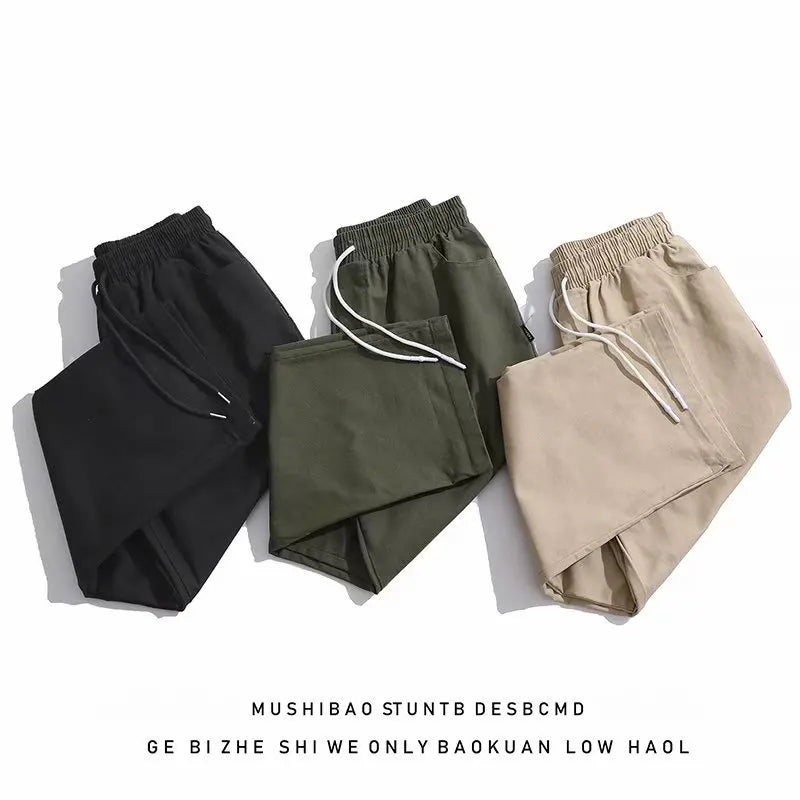 LOR MALE Summer Thin Men's Casual Pants Versatile Loose Fit Straight Leg Nine-Tenths Workwear Trousers Trendy Brand Youthful Energy Style