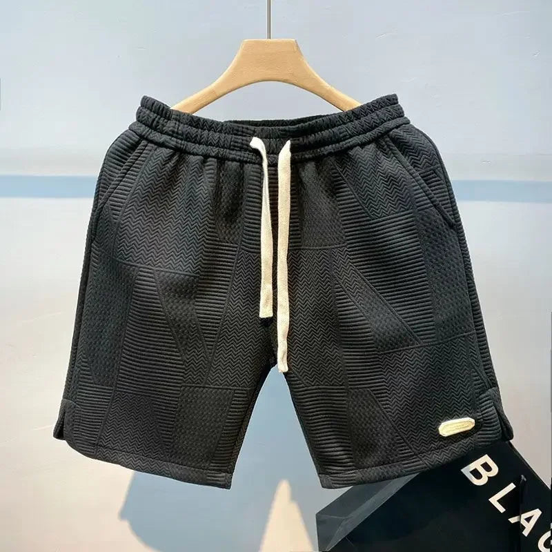 LOR MALE Men's Shorts Four Seasons Running Short for Men Casual Jogging Short Pants Wave Pattern Solid Color Drawstring Man Sports Shorts