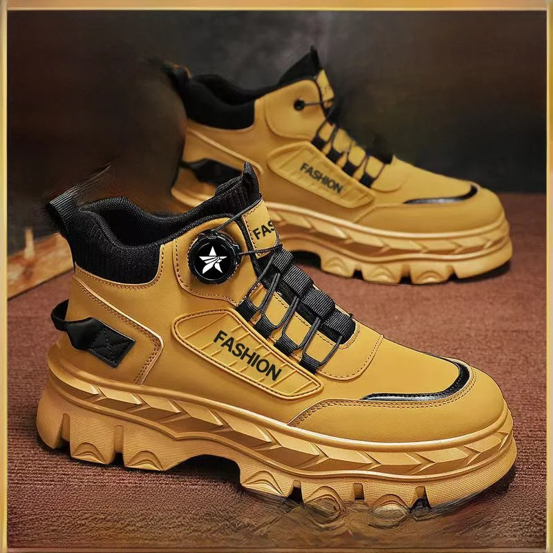 LOR MALE Men's High-Top  Boots Autumn New Style Casual Sports Fashion Shoes Thick Bottom Heightening Anti-Slip Outdoor Workwear