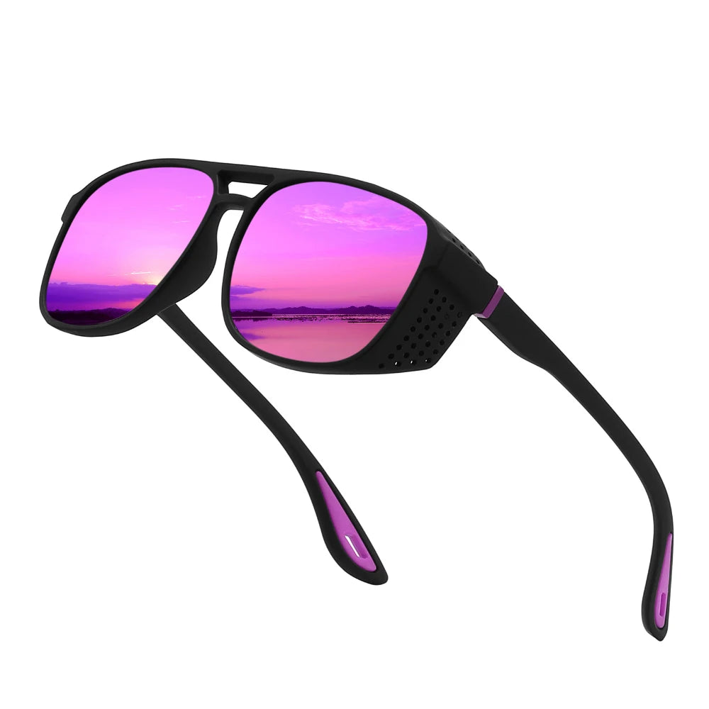 LOR MALE Polarized Driving Sunglasses Men Vintage Steampunk Goggles Windproof Side Shield Fishing Shades UV400 Outdoor Sports Eyewear