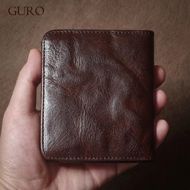 LOR MALE GURO Genuine Leather Wallet High Quality Multi-Card Slots Ultra Slim Lightweight Credit Card Holder Men Women Bifold Money Clip
