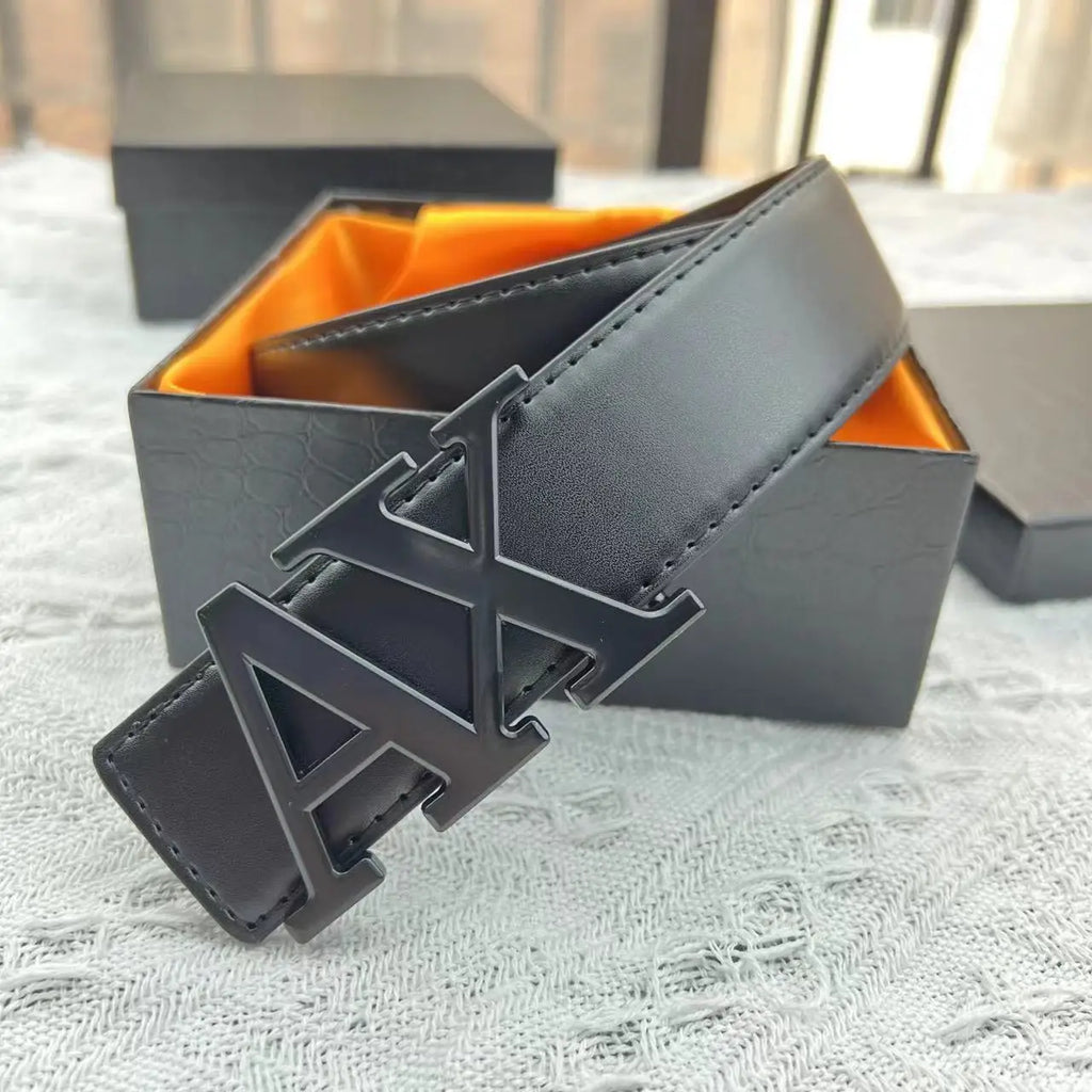 LOR MALE 2026 Men's High Quality Belt 3.5cm Waistband with Letter AX Buckle Fashionable PU Leather Simple & Versatile Daily Accessory