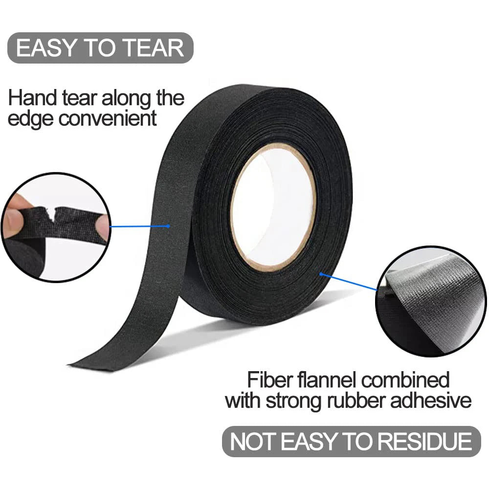 LOR MALE 15/25M Wire Harness Automotive Cloth Tape Adhesive High Noise Resistance Heat Proof Fabric Electrical Tape for Wrapping Wiring