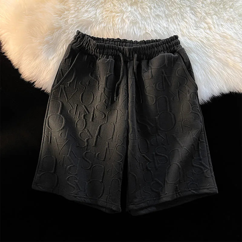 LOR MALE Casual Men's Shorts Summer Trendy Brand American Retro Loose Fit Five-Quarter Length Sporty Style Straight Leg Mid-Low Waist