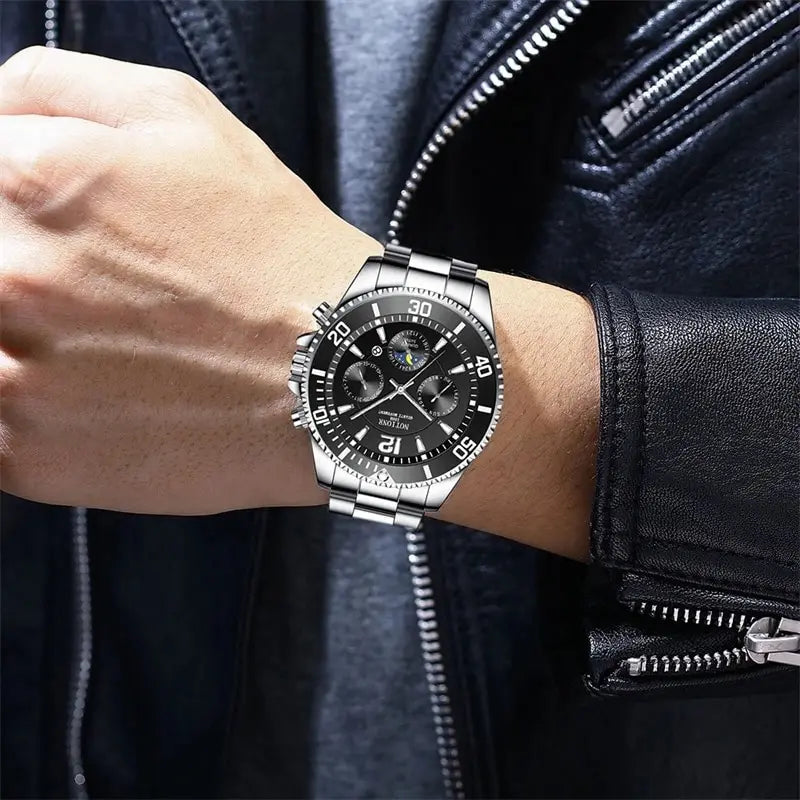LOR MALE Watches Sport Waterproof Stainless Steel Quartz Watch Luxury Man Business Lumi