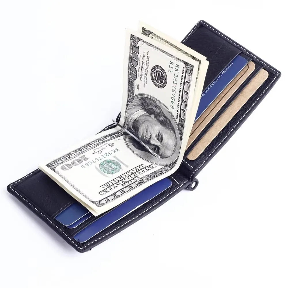 LOR MALE Name Engraving Men Wallets Money Clip Genuine Leather Zipper Male Coin