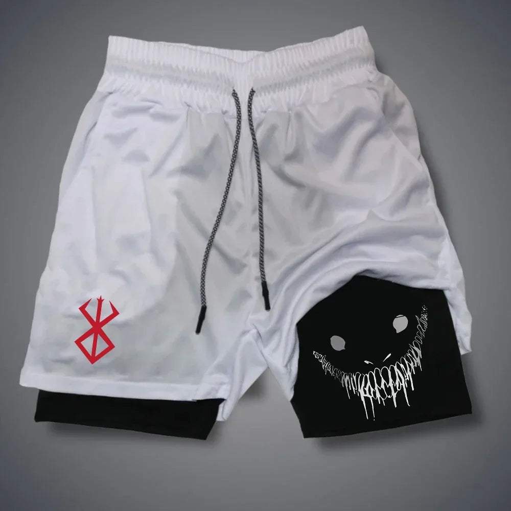 LOR MALE Summer Men Shorts Funny Graphic Print Running Fitness Gym Training Sport Shorts Quick Dry Workout Jogging Double Deck Shorts Man