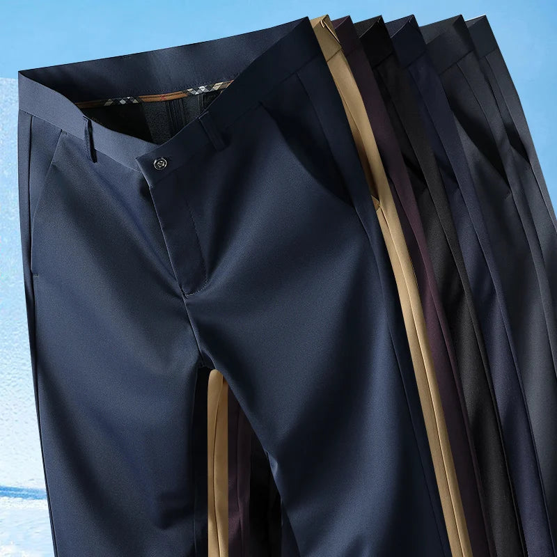 LOR MALE 29-42 Men's Summer Pants Thin Straight Stretch Casual Pants with No Trace No Ironing Fabric Silky and Cool Feeling
