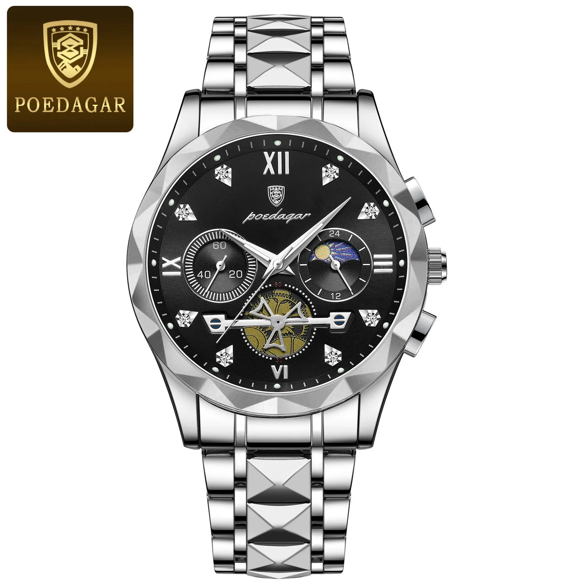 LOR MALE POEDAGAR Top High Quality Man Wristwatch Stainless Steel Chronograph Business Men Watch Waterproof Luminous Quartz Men's Watches