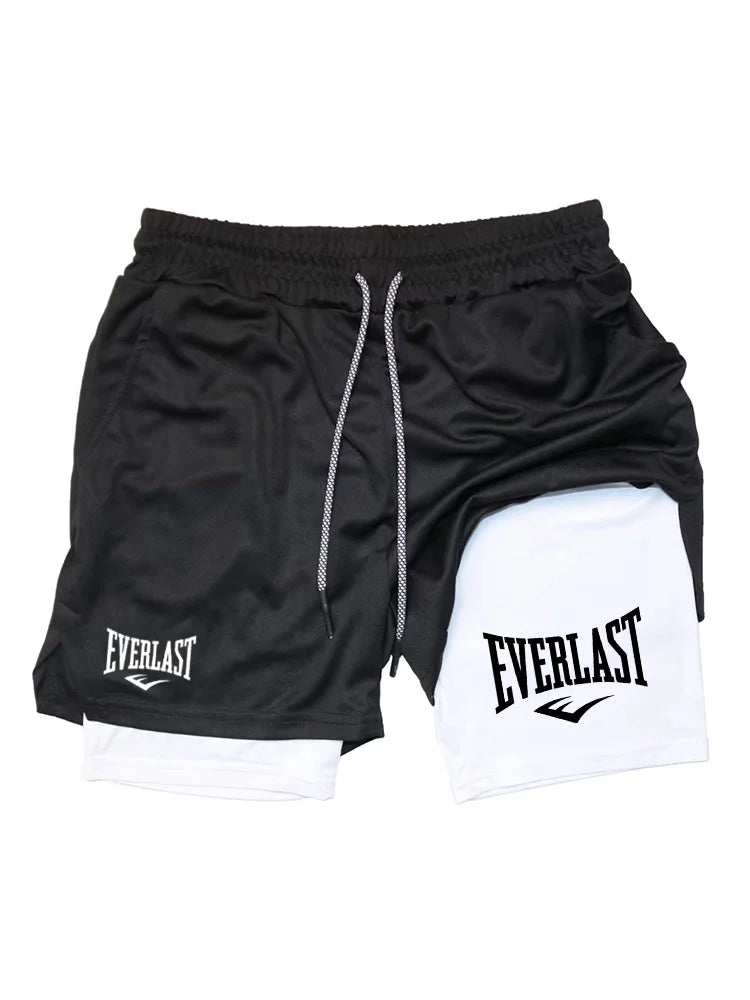 LOR MALE Men Running Shorts 2 In 1 Double-deck Sport Shorts Sportswear Gym
