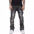 LOR MALE 2025 New Trendy Men Jeans, European and American Fashionable Workwear with Patch, Elastic, Laminated and Slightly Flared Men Den