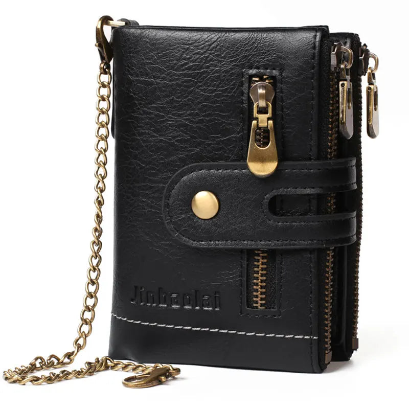LOR MALE Business Men Wallets Pu Leather Short Card Holder Chain Luxury Brand