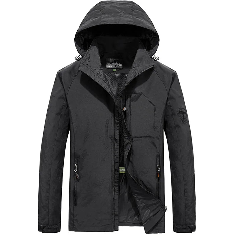 LOR MALE Jacket Men's Spring Autumn New Men Jacket Solid Color Hooded Jackets Casual Coat Men's Business Coats Size M-6XL 7XL Hat Detacha