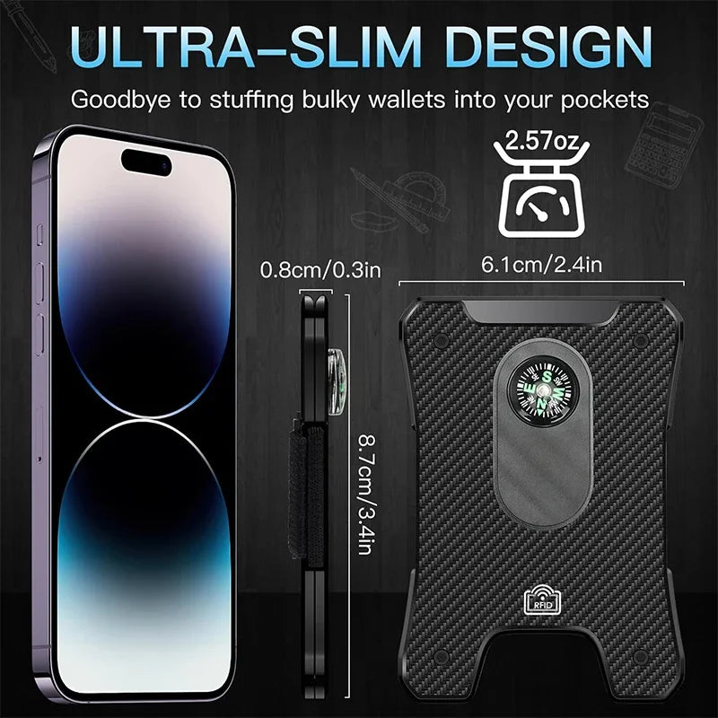 LOR MALE Metal Wallet for Men, Ergonomics Design Money Clip Wallet with Compass, Minimalist Slim Wallet with RFID Blocking