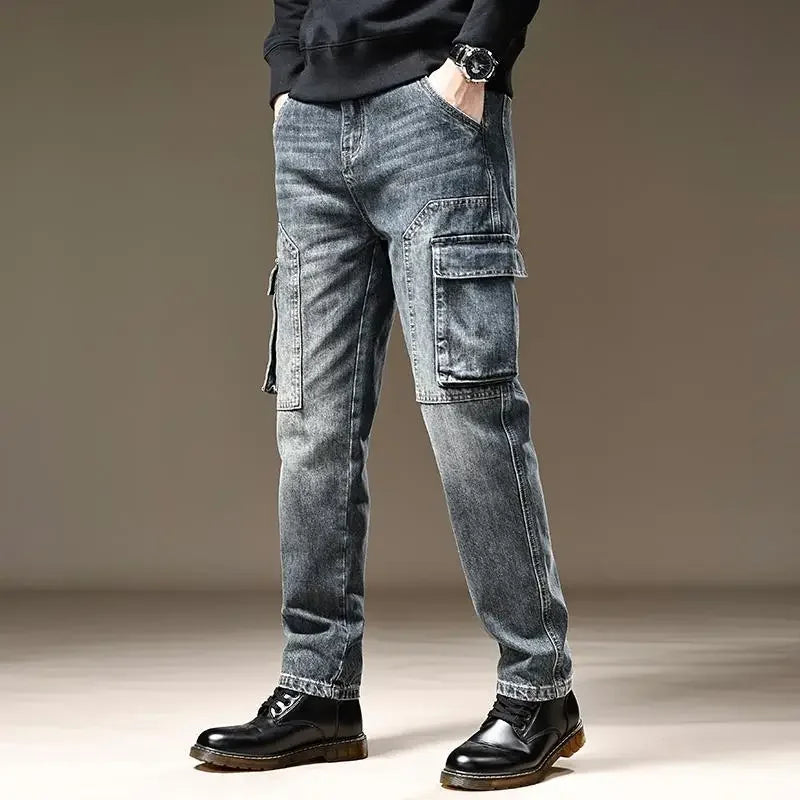 LOR MALE Jeans for Men Straight Male Cowboy Pants with Pockets Trousers Cargo Regular Aesthetic New in Stacked Korean Fashion Trend 2025