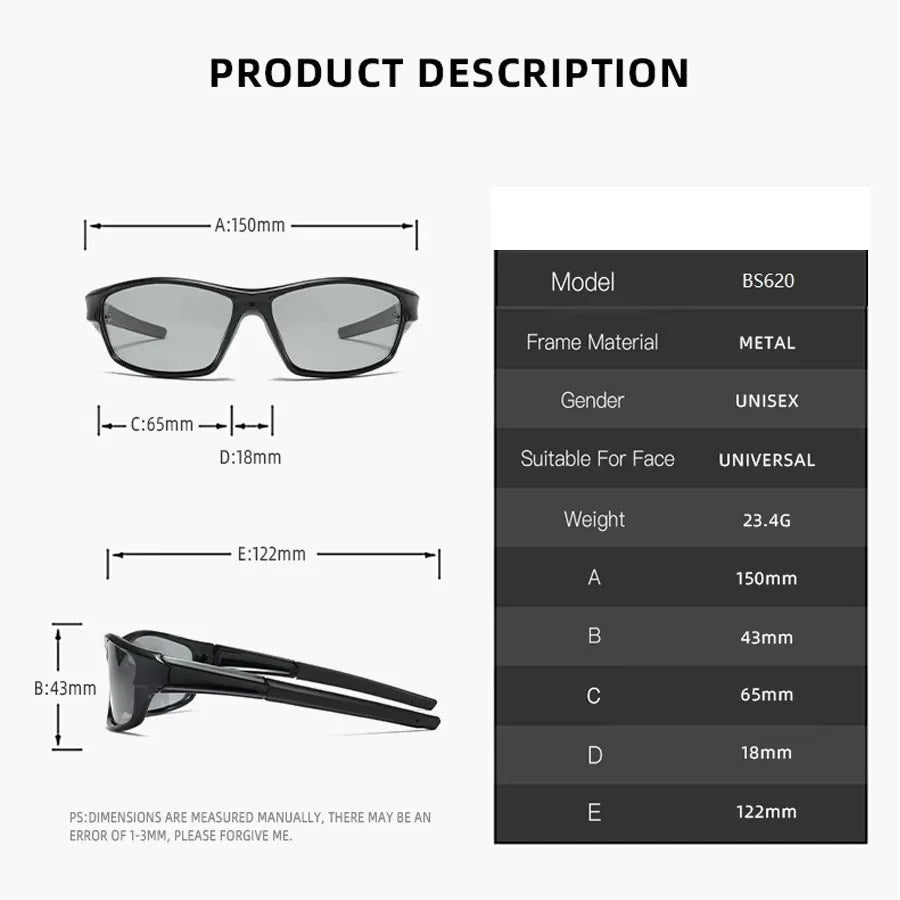 LOR MALE Photochromic Polarized Sports Vintage Sunglasses Men Women Fishing Cycling Dri Ring