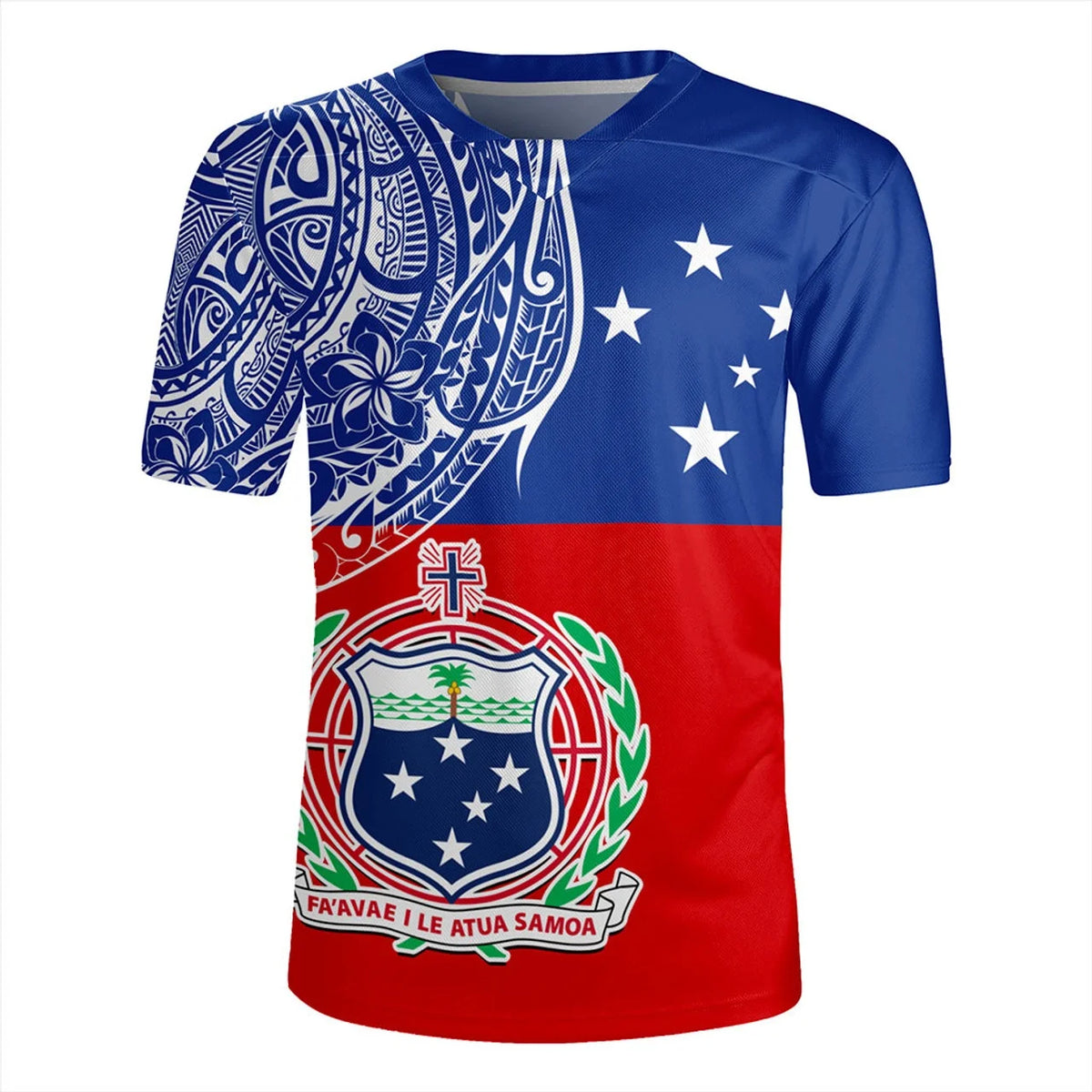America Samoa Rugby-jersey 3D Printing V Neck T Shirt Samoa Coat Of Arms Emblem Graphic V-Neck T-shirts For Men Fashion Clothing