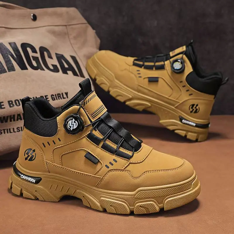 LOR MALE Men's Casual Sporty  Boots High-Top Wear-Resistant Anti-Slip Shoes Comfortable Breathable PU Leather round Toe Boots